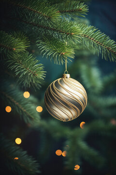 Christmas decoration on the christmas tree. Vintage style toned picture.