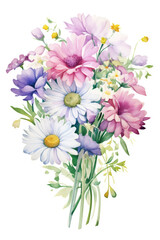 Bouquet of spring flowers in watercolor style