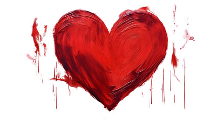 Drawing of a red heart for St. Valentine with splashes of paint on white background