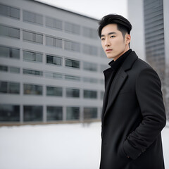 Korean businessman in black coat
