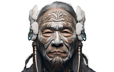 Portrait Cute Image of Inuit Shaman Isolated on Transparent Background PNG.