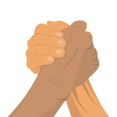 Flat design of both hands clenched together. Arm wrestling gestures