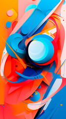 An abstract digital art composition with dynamic shapes and bright colors, offering a creative and modern background for text.
