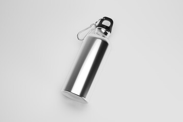 Metal bottle mock-up. Sport metal bottle template on studio background.