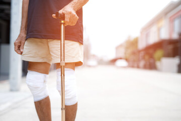Asian senior Elderly man have knee pain and bone problems.