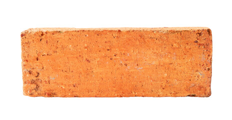 Single cracked old red or orange brick isolated on white background with clipping path in png file...