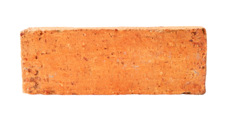 Single cracked old red or orange brick isolated on white background with clipping path in png file format