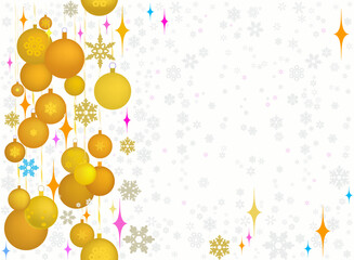 Bright winter composition, seamless pattern, festive background made of snowflakes and colorful balls