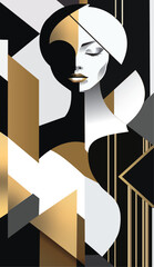 woman geometric art style blackgold and white