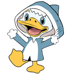 Duck wearing a shark shirt