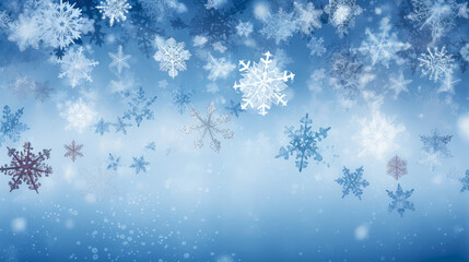 Christmas background with snowflakes and bokeh lights.