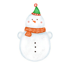 Snowman is cute with an orange scarf and a green hat, a cute snowman for Christmas on a white background