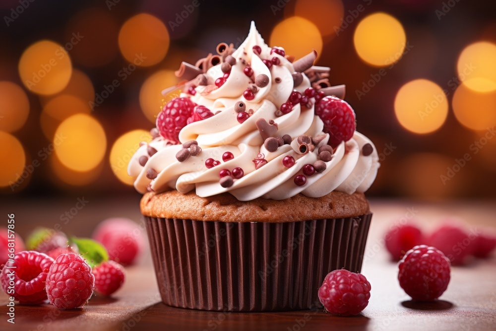 Poster appetizing cake. background with selective focus and copy space