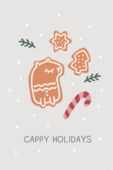 Christmas greeting card. Christmas Capybara  cookies.