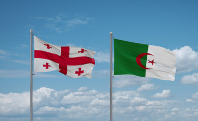 Georgia and Algeria national flags, country relationship concept