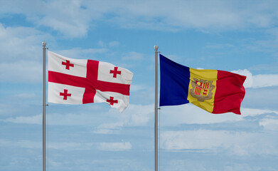 Georgia and Andorra national flags, country relationship concept