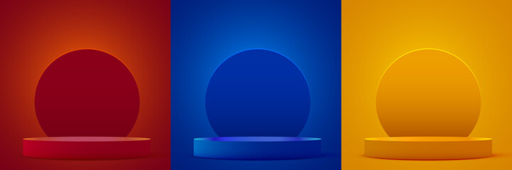 Abstract scene background. Cylinder podium on colorful background. Product presentation, mock up, show cosmetic product, Podium, stage pedestal or platform.