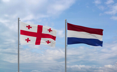 Netherlands and Georgia flags, country relationship concept