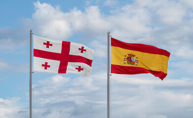 Spain and Georgia flags, country relationship concept