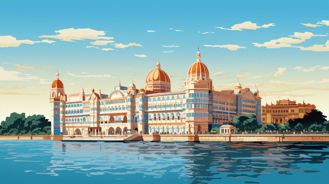 Cartoon illustration of the Taj Mahal palace
