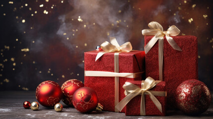 Fototapeta na wymiar Christmas red gift boxes