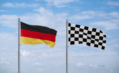 Checkered racing and Germany flags, country relationship concept