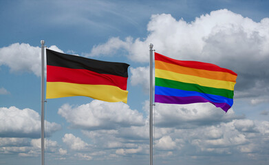 Gay Pride and Germany flags, country relationship concept
