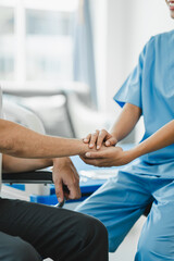 doctor holding patient's hand Cheer and encourage while checking your health. Trust your health and mind