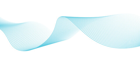 Abstract blue smooth wave on a white background. Dynamic sound wave. Design element. Vector illustration.