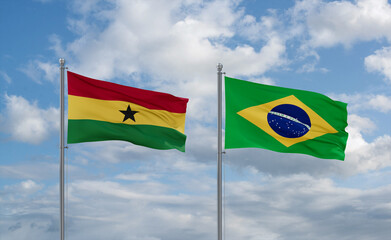 Ghana and Brazil flags, country relationship concept