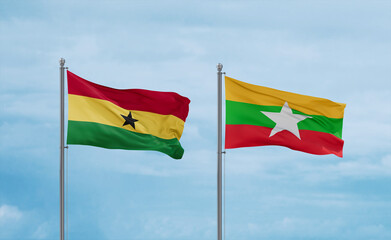 Myanmar and Ghana flags, country relationship concept