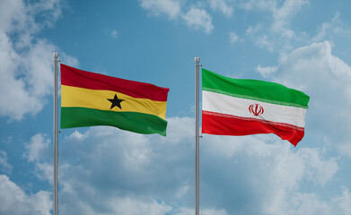 Iran and Ghana flags, country relationship concept