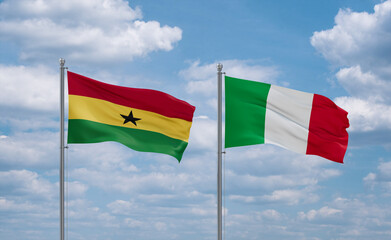 Italy and Ghana flags, country relationship concept
