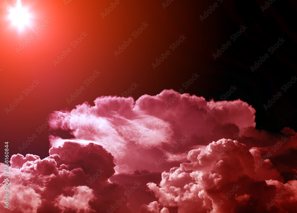 Wall mural cloudscape with a red light