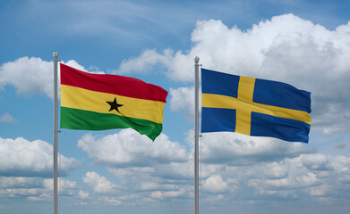 Sweden and Ghana flags, country relationship concept