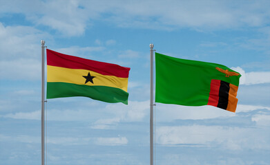 Zambia and Ghana flags, country relationship concept