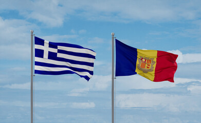 Greece and Andorra national flags, country relationship concept