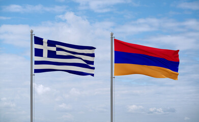 Armenia and Greece flags, country relationship concept