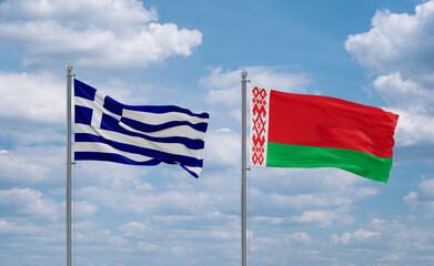 Belarus and Greece flags, country relationship concept