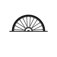 Bike wheel with spokes. Half part bicycle wheel. Vector element.
