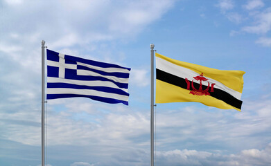 Brunei and Greece flags, country relationship concepts