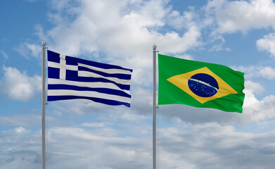 Greece and Brazil flags, country relationship concept
