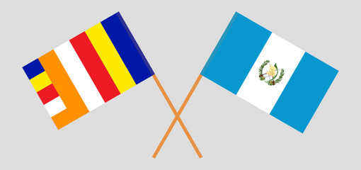 Crossed flags of Buddhism and Guatemala. Official colors. Correct proportion