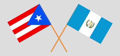 Crossed flags of Puerto Rico and Guatemala. Official colors. Correct proportion