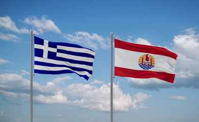 Greece and French Polynesia flags, country relationship concept