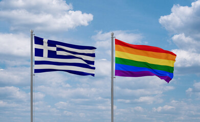 Gay Pride and Greece flags, country relationship concept