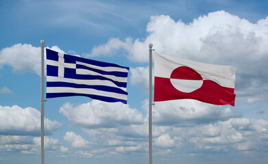 Greenland and Greece flags, country relationship concept