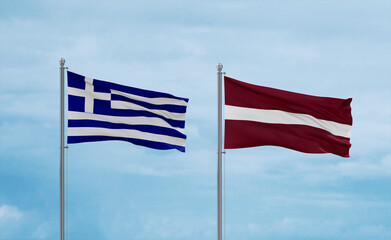 Latvia and Greece flags, country relationship concept