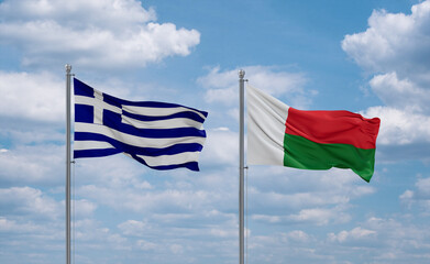 Madagascar and Greece flags, country relationship concept