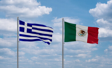 Mexico and Greece flags, country relationship concept